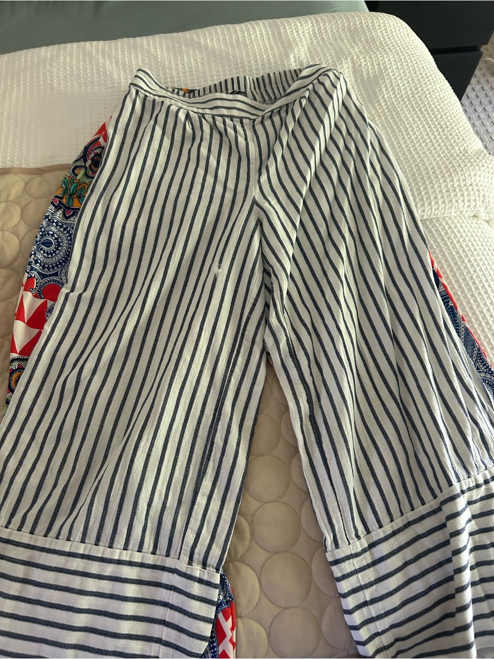 Vero Moda Navy and White Striped Elastic Waist Pants